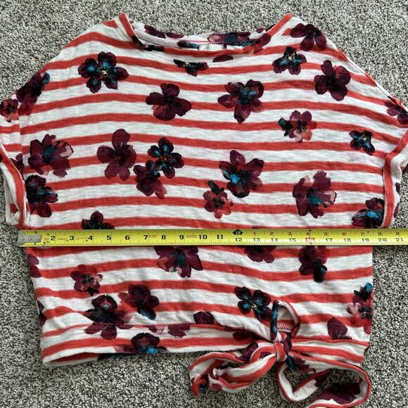 Postmark Anthropologie orange & white floral striped short sleeve top size XS - Picture 10 of 11